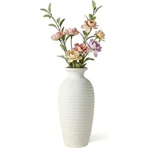 Ceramic Farmhouse Vase, 14.4 Inch Large Handmade Rustic Flower Vase, Waterproof Tall Vase for Pampas Grass & Home Decor, Ideal for Living Room, Shelf, Wedding & Housewarming Gift in Off-White