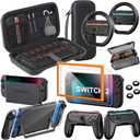 Switch 2 Accessories Bundle for Nintendo, Carrying Case, Two Screen Protector with Alignment Frame, Steering Wheel for Mario Kart