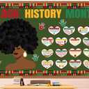 214 Pcs Black History Month Bulletin Board Decorations Black History Month Bulletin Board Border Letter Hand Portraits for Classroom African American Celebration Valentine's Day Decor Supplies
