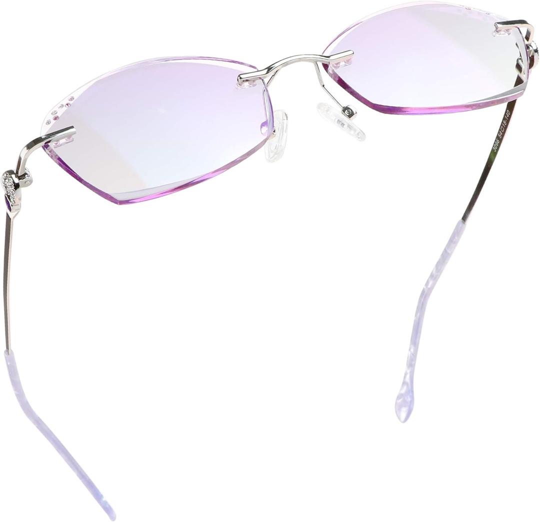 LifeArt Blue Light Blocking Glasses,Computer Reading Glasses,Rimless Frame Tinted Lens with Diamond,Stylish for Women (+2.50 Magnification) (3096_col.3_silver)
