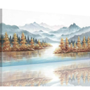Mountain Wall Art for Bedroom, Gold Tree Canvas Wall Decor for Living Room, Size 40x20 Inches