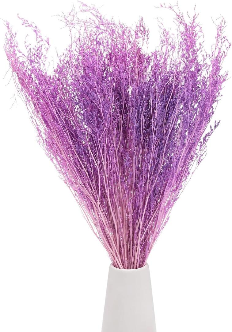 Dried Flowers Bouquet 17" Dry Limonium Flower Bundle for Home Decor/Flower Arrangement Caspia Dried Baby's Breath Flowers Bundle Natural Table Vase Decoration [Purple, 120g]