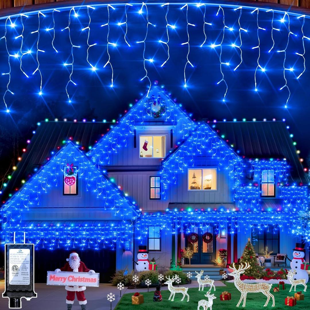 670 LED Christmas Lights Outdoor, 66ft Blue String Lights Indoor with 148 Drops 12 Modes, Dimmable Curtain Window Lights, Waterproof Twinkle Fairy Lights with Timer for Bedroom Christmas Decorations