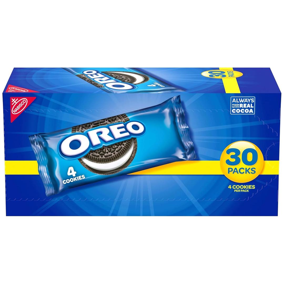 OREO Chocolate Sandwich Cookies, 30 Snack Packs (4 Cookies Per Pack) (1.59 Ounce (Pack of 30)) BB 20 JUL 26