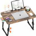 Laptop Desk for Bed Height Adjustable, Lap Bed Table with USB/Storage Drawer/Cup Holder/Tablet Stand/Book Shelf, Foldable Breakfast Tray Portable for Reading Writing, Sofa & Floor, Carbonized
