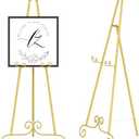 Display Easel, Metal Round Tube Scroll Vintage Gold Decorative Adjustable Floor Standing Easel with Chain Support, Perfect for Showcasing Pictures, Artwork, Picture Frame, Wedding Sign 