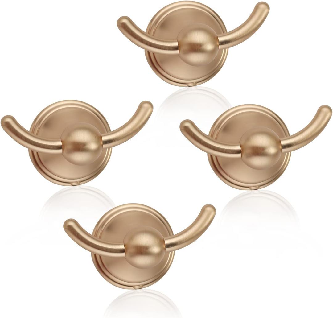 FILTA Bathroom Towel Hooks, Brushed Brass Robe & Towel Hooks for Wall Mounted, Traditional Towel and Robe Hooks for Hanging Towels, Bath Towel Holder for Shower(4 Pack)