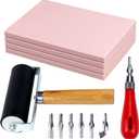 Linocut Kit for Printmaking & Stamp Carving - 4Pcs 4"x6" Soft Rubber Linoleum Blocks with Brayer Roller & Carving Tools | Beginner & Artist Block Printing Craft Supplies