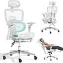Ergonomic Office Chair with 9D Arms,Adjustable Seat Depth,3D Lumbar Support,135 Recline,3D Headrest & Footrest,Mesh Computer Desk Chair for Home & Executive Office Grey White