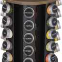 New England Stories Revolving Spice Rack Set with 35 Spice Jars, Kitchen Spice Tower Organizer for Countertop or Cabinet - Carousel Storage Includes 386 Spice Labels (Wood)