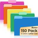 SUNEE File Folders, 150 Pack Manilla Folders 8.5 x 11, Colored File Folders Home Office School Supplies for Documents Files Paper, 5 Assorted Colors