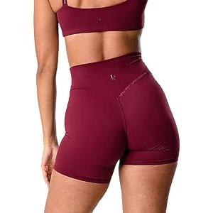 Kamo Fitness Serenity Shorts High Waisted 6" Inseam No Front Seam Thigh Friendly V Booty Seam Women's Biker Shorts (Dark Cherry, M)