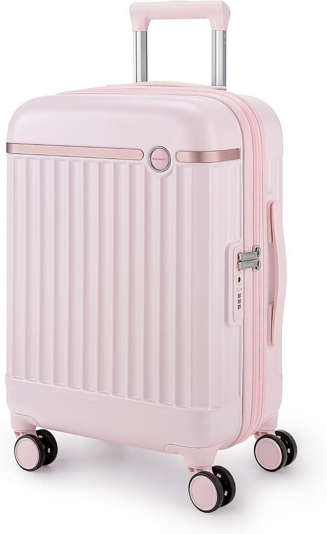 BAGSMART Carry On Luggage 22x14x9 Airline Approved with Spinner Wheels, Travel TSA Approved 100% PC Hard Shell Suitcases, 20 Inch Expandable Luggage with TSA Lock, Atlas Pink