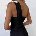 OYOANGLE Women's Textured One Shoulder Going Out Bodysuit Tops Twist Front Ruched Sleeveless Tank Top Body Suits, Medium