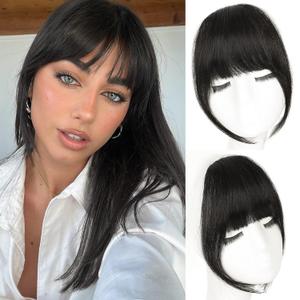 PINK SEVEN Clip In Bangs Human Hair Bangs 100% Real Human Hair Clip on bangs for women Fringe with Temples Hairpieces Faux Bangs for Daily Wear(Natural Black)