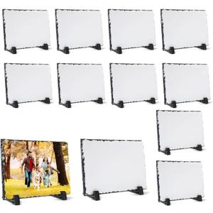 12 Pack Sublimation Slate Blank Rock Stone Photo Rectangular Frame Heat Transfer Plaque Picture Frame with Display Holder for DIY Craft 5.9 x 7.9 Inch