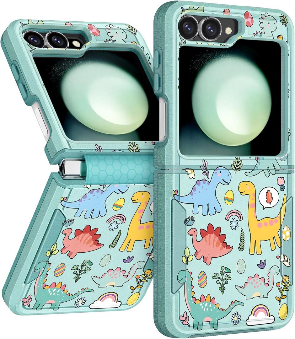 for Samsung Galaxy Z Flip 5 Case - Women Girls Boys Cute Phone Cover Girly Kawaii Aesthetic Unique Design Cartoon Dinosaurs Heavy Duty Shockproof Protective for Samsung Z Flip 5 Case 6.7 Inch