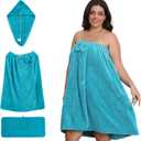 Plus Size Bath Towel Wrap for Women (M-XXL), Oversize Shower Wrap Dress Spa Bathrobe, 80x160cm (Blue)