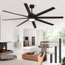 Modern Ceiling Fans with Lights, 72 Inch Ceiling Fan with Light and Remote,Living Room Library Cafe Outdoor/Industrial,24W 3CCT 8 Blades 6 Speed Reversible Quiet DC Motor, Black