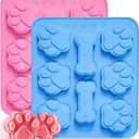 2 Pcs Silicone Puppy treat molds, Dog Paw and Bone Mold Ice Cube Mold, Jelly, Biscuits, Chocolate, Candy Baking Mold, Oven Microwave Freezer Dishwasher Safe-Pink & Blue (2)