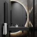 47in Half Moon LED Mirror,Half Moon Mirrors for Wall,3-Color Dimmable Bathroom Smart Vanity Mirror,Frameless Backlit Anti-Fog (Right Semicircle, 24 * 47in/60 * 120cm)
