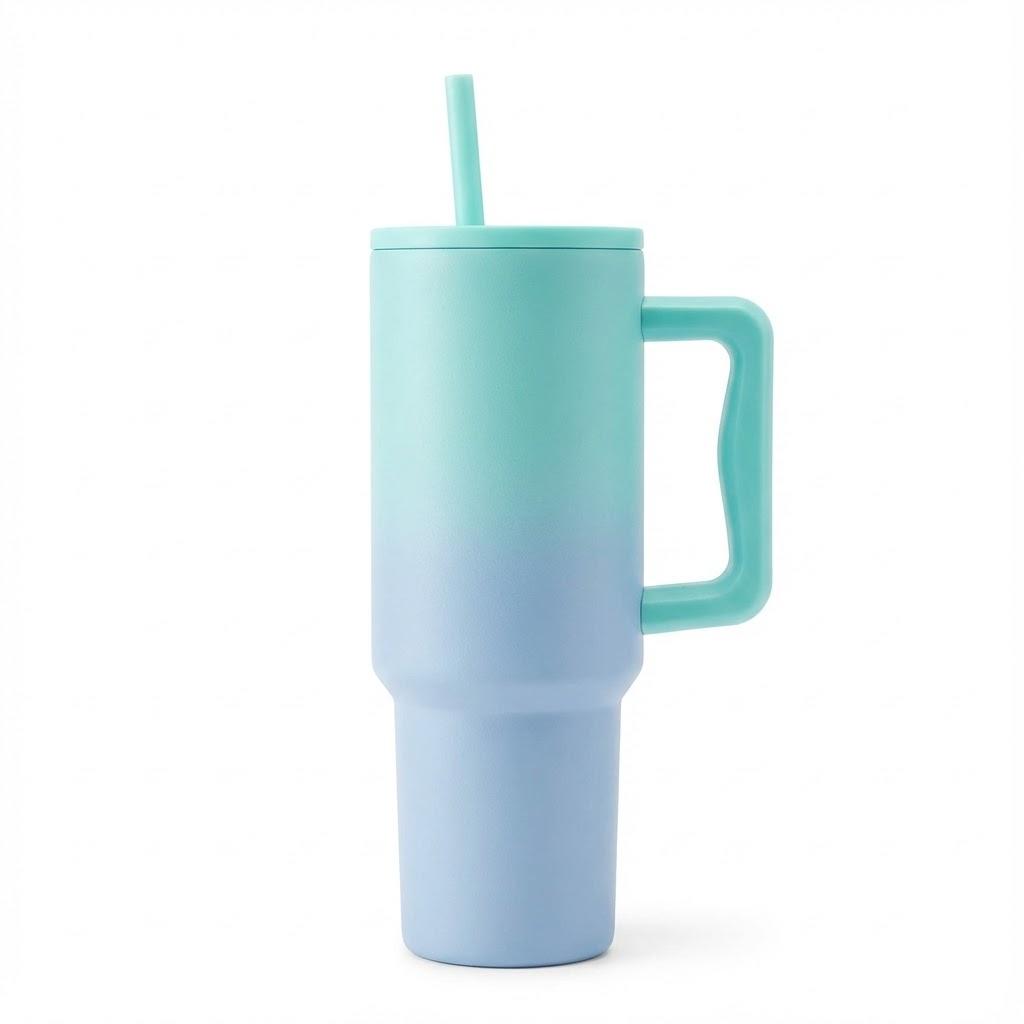 Trek Tumbler with Handle and Straw Lid | Cup Holder Friendly Insulated Stainless Steel Travel Mug | Ice Melt