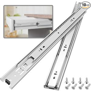 10 Pair Full Extension Ball Bearing Drawer Slides 8 10 12 14 16 18 20 22 24 Inch 100 LB Load Capacity Side Mount File Cabinet Rails Dresser Metal Runner Trash Can Kitchen (22 inch, Silver)