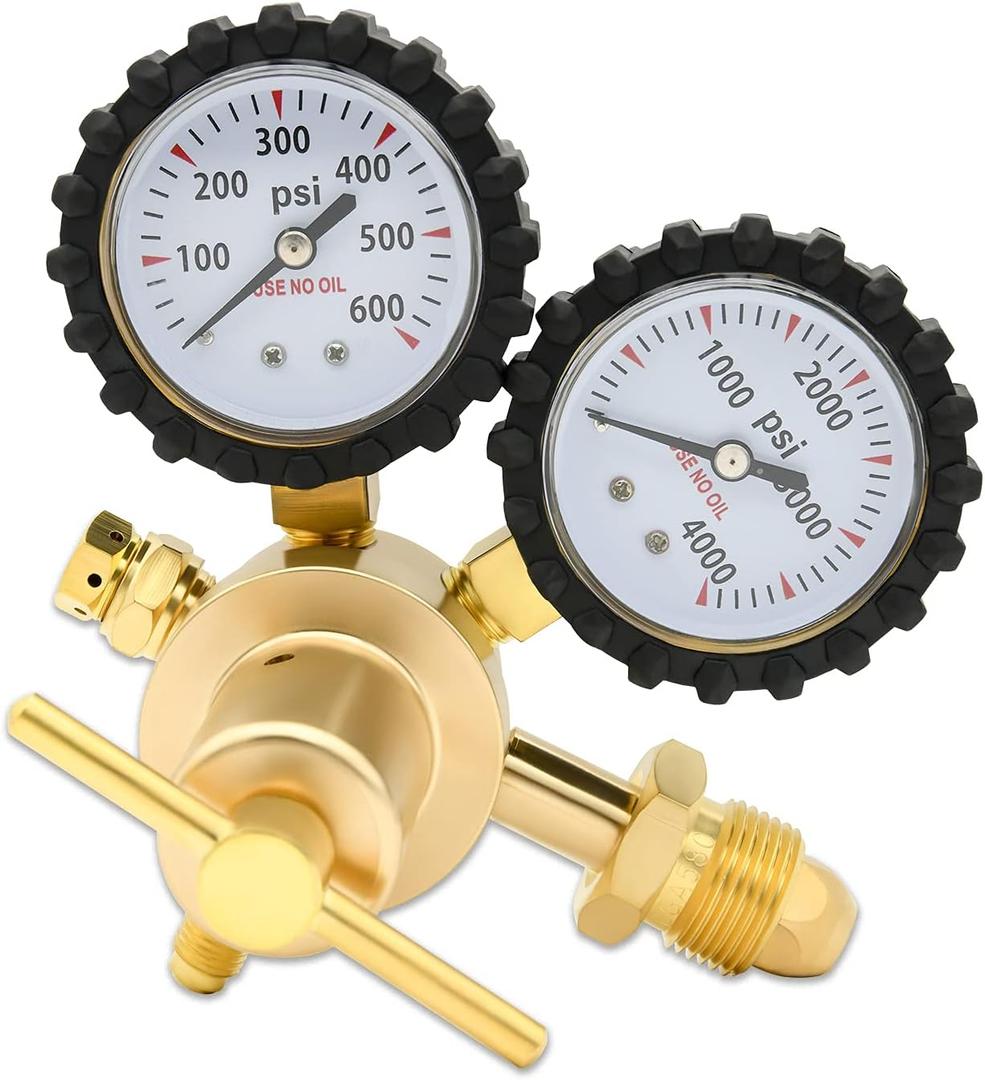 Nitrogen Regulator 0-600PSI CGA580 Inlet, 1/4-Inch Male Flare Outlet Connection,Heavy-Duty Handle,Self-Reseating Relief Valve,Nitrogen Tank Regulator