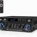 Bluetooth 5.0 Stereo Amplifier, 2.1 Channel 400W Home Audio Stereo Receiver for 2 Passive Speakers & Passive Subwoofer, Dual Mic Inputs, USB/SD/FM, Bass Treble Echo Control, Remote Control