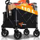 Collapsible Wagon Cart with Wheels, Heavy Duty Foldable Wagon Cart with 230lbs Weight Capacity, Utility Beach Wagons Portable for Outdoor, Grocery, Camping, Shopping, Black (120L)
