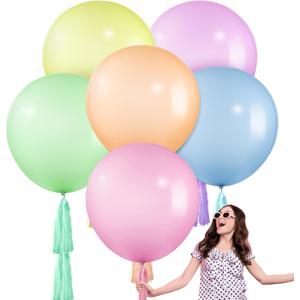 Gejoy 12 Set Jumbo Pastel Balloons 36 Inch Macaron Balloon with Tassels Giant Latex Balloon for Pastel Birthday Party Baby Shower Easter Decorations
