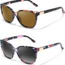 FIMILU 2pack Polarized Sunglasses for Women, Trendy Fashion Sun Glasses Square Retro Glasses UV Protection for Daily Outdoor, Floral+brownfloral