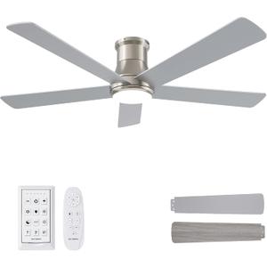 52 Inch Low Profile Ceiling Fans with Lights Remote, Burshed Nickel