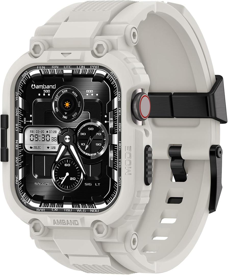amBand Compatible with Apple Watch Series 9/8/7/6/5/4 & SE 3/2/1 41mm/40mm Band Case for Men, M1 Sport Rugged Case with Strap Military Protective Cover Bumper for iWatch 41/40 mm 38mm - Sand White