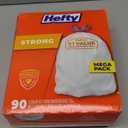 Hefty Strong 13 Gallon Trash Bags, Tall Kitchen Trash Bags, Unscented Large Trash Bags with Drawstrings, Durable Closure, Resists Leaks, Punctures, and Tears, White, Unscented, 90 Bags