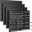 INCLY 70PCS Pegboard Wall Organizer, 4PCS Metal Peg Board Panels with 66PCS 1/4" Pegboard Hooks Accessories Kit, Black Peg Board for Walls Home, Garage Tool Storage, Workbench Organization