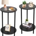 Small Round Side Table, Side Tables Living Room, Bedside Table Set of 2, Black End Table for Bedrooms, Small Side Table for Small Spaces, 2 Tiers Modern Side Table with Storage Shelf, Easy to Assemble (Black)