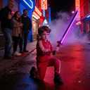 RGB Light Up Saber Toy with Smoke Mist Effect, 7 Color Neon Lightsaber, Sound Effects and Impact Sensing, USB-C Rechargeable Toy Sword for Kids, 31.5 Inch