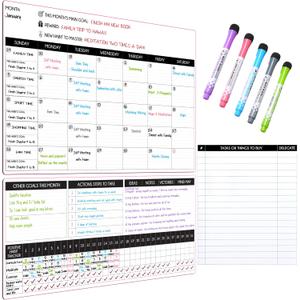 Magnetic Calendar for Refrigerator  17"x10.5" & 17"x7" + 8"x10" Monthly Fridge Calendar Magnet - Monday Start | Dry Erase Whiteboard Family Planner & Schedule Board | Include 5 Markers & Eraser