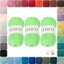 Cotton Chainette Yarn,4 Medium (Worsted)-10oz,3 Pack,Knitting Yarn for Beginners,Thicker for Crocheting and Knitting (34 Apple Green)