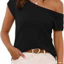SUUKSESS Women Silk Cashmere Blend Off The Shoulder Tops Summer Lightweight Knit Trendy Sweaters Loose Fit Shirts (Black, S)