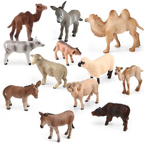 Glimin 15 Pcs Christmas Nativity Animals Set Small Sheltering Animals Collectible Figurines Include Camel Sheep Donkey Cow Figures for Holy Family Outdoor Indoor Xmas Tree Decoration Gift