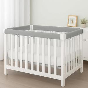 Macardac 4 in 1 Crib Rail Covers for Teething,Soft Breathable 100% Cotton Cover,Crib Rail Guard, AntiCollision Strip Corner Cover, Crib Teething Cover, Rail Edge Protector Strip, 4 Pcs, Grey