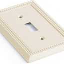 Henne Bery Sunken Pearls Heavy Duty Decorative Wall Plate Switch Plate Outlet Cover, Durable Solid Zinc Alloy (Single Toggle 2PK, Light Almond)