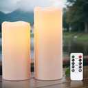 Eldnacele 8" 10"  4" Large Waterproof Outdoor Flameless Candles Remote and Timer, Battery Operated White Plastic LED Flickering Pillar Candles 2 Pack Dinner Wedding Porch Garden Lanterns Home Decor