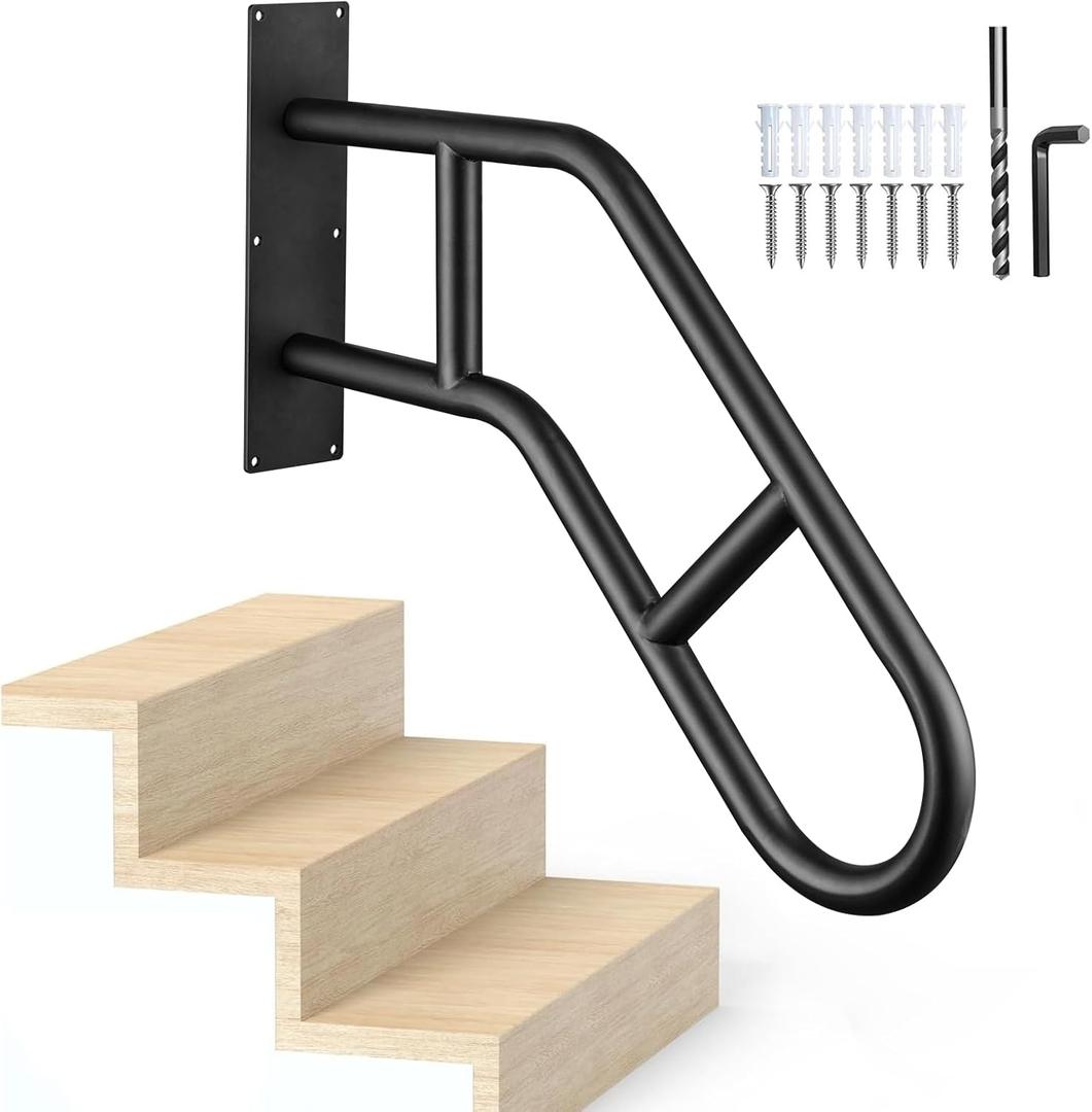 Handrails for Outdoor Steps,Stair Railing Indoor 1-3 StepHand Rails for Elderly, Porch Railing & Deck Hand Rail Wall Mount Stair Hand Grab Bars, U-Shape Safety Handle for Garage, Porch, Garden