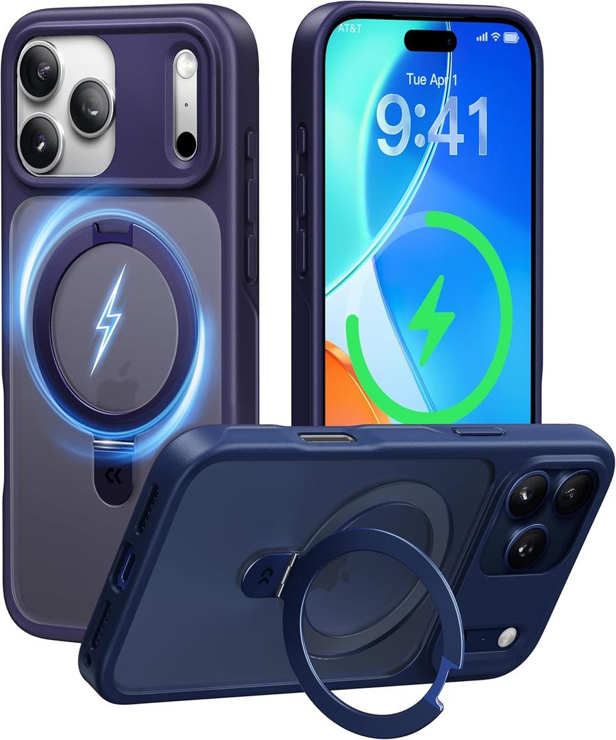 CASEKOO Ultra-Magnetic Stand for iPhone 17 Pro Case [Military Drop Protection] [Compatible with MagSafe] Shockproof Translucent Matte Slim Ring Holder Case for iPhone 17 pro 6.3", Purple