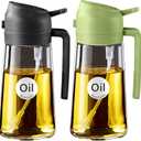YARRAMATE Olive Oil Dispenser, 2 in 1 Oil Sprayer for Cooking, 16oz/470ml Glass Oil Spray Bottle with Pourer, Food-grade Oil Dispenser and Oil Sprayer for Kitchen, Salad, Frying, BBQ (Black & Green)