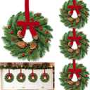 4 Pcs Mini Christmas Wreath for Cabinets Kitchen, 12 Inch Small Christmas Wreaths with Lifelike Norfolk Pine Aspen Fir Tips Cones Red Berry Bow Xmas Door Wreath for Front Door Porch Wall Window Indoor