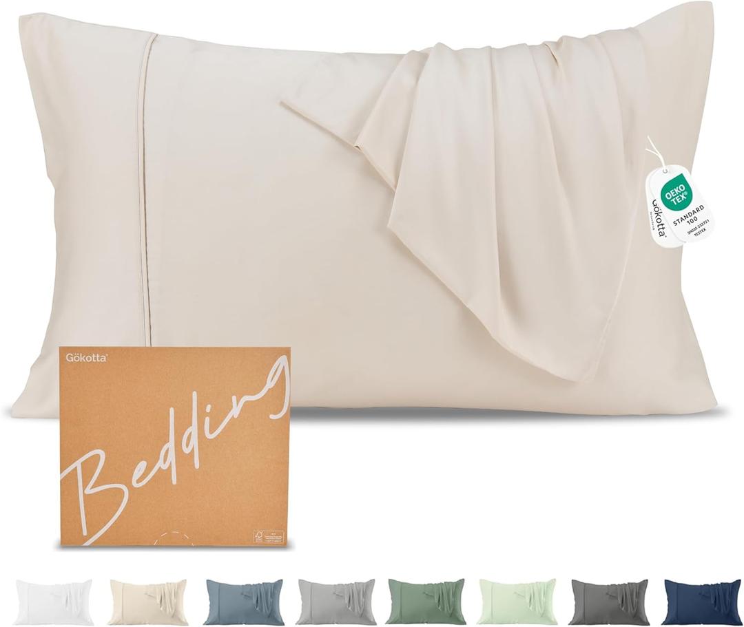 GOKOTTA Soft Standard Pillow Cases, Luxury Silky Cooling Pillow Cases for Hot Sleepers, 100% Rayon Derived from Bamboo, Envelope Closure and Reversible Pillowcases for Hair and Face(20"*26") (Lightbeige)